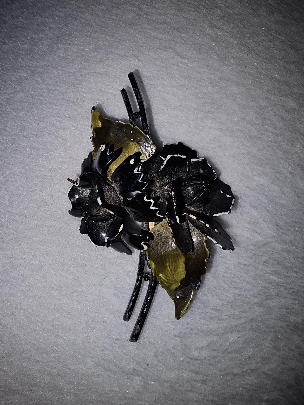 Coro Black and Olive Floral Brooch